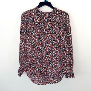 LOFT High Neck Black Floral Blouse